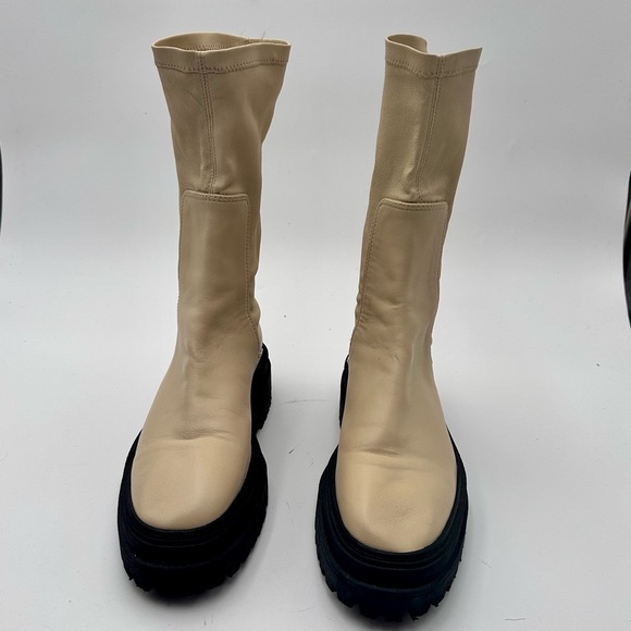 Zara Womens EU 40/ US 9.5 Platform Chelsea Combat Boots Ivory Cream Pull On - Picture 2 of 10